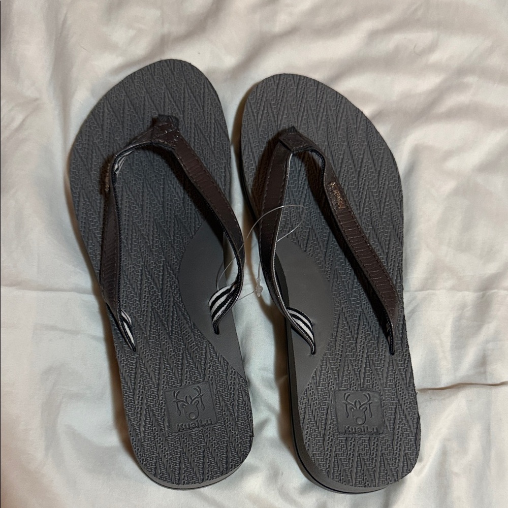 Gray Flip Flops with Textured Sole